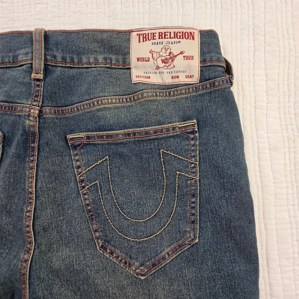 True Religion Rocco Relaxed Skinny Jeans Mens 36x32 Blue Dark Wash Stretch Demin